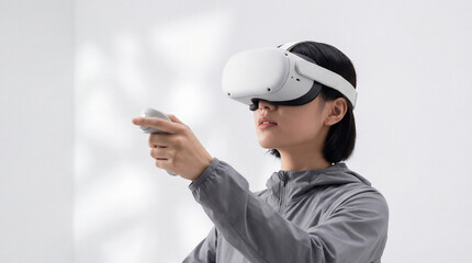 Person Using VR Controllers to Interact with Virtual Reality