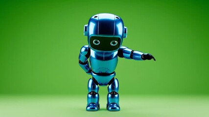 Friendly Blue Robot Waving Hand on Green Screen Background Isolated CGI Animation - Powered by Adobe