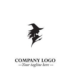 Mystical Black Witch Logo Symbol on White Background for Modern Magical Branding Design Effects