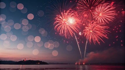 Red Fireworks Bokeh Background for New Year Celebration
