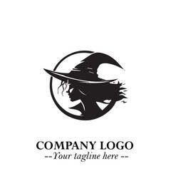 Mystical Black Witch Logo Symbol on White Background for Modern Magical Branding Design Effects