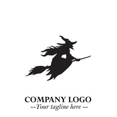 Mystical Black Witch Logo Symbol on White Background for Modern Magical Branding Design Effects