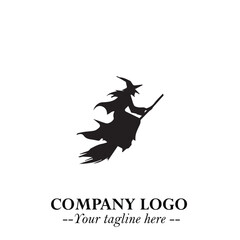 Mystical Black Witch Logo Symbol on White Background for Modern Magical Branding Design Effects