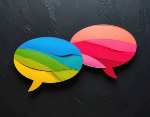 Colorful paper speech bubbles on a dark, textured background
