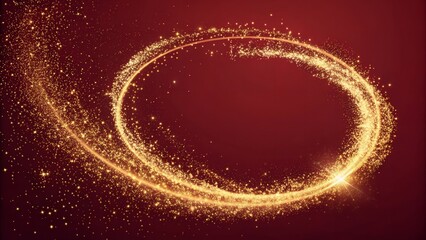 Shimmering Gold Swirl Frame on Red Background, Empty Central Space