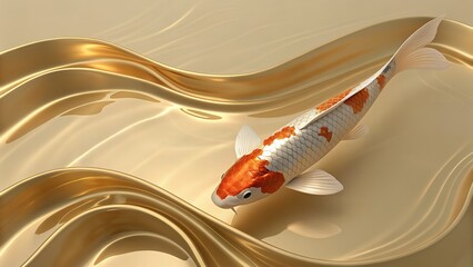 3D Koi Fish Swimming in Golden Water Illustration