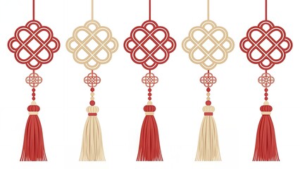 Chinese Knot Icon Repeat Pattern, Flat Geometric Vector Seamless Design