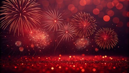 Dark Sky Red Bokeh Fireworks Abstract Background