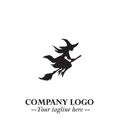Mystical Black Witch Logo Symbol on White Background for Modern Magical Branding Design Effects