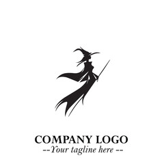 Mystical Black Witch Logo Symbol on White Background for Modern Magical Branding Design Effects