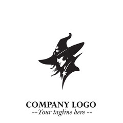 Mystical Black Witch Logo Symbol on White Background for Modern Magical Branding Design Effects