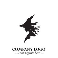 Mystical Black Witch Logo Symbol on White Background for Modern Magical Branding Design Effects