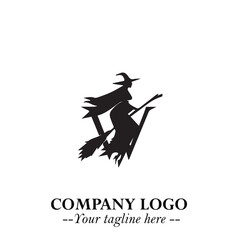 Mystical Black Witch Logo Symbol on White Background for Modern Magical Branding Design Effects