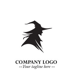 Mystical Black Witch Logo Symbol on White Background for Modern Magical Branding Design Effects