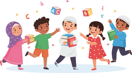 Diverse Kids Building Blocks and Learning Together