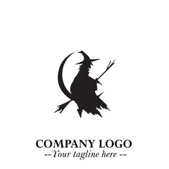 Mystical Black Witch Logo Symbol on White Background for Modern Magical Branding Design Effects