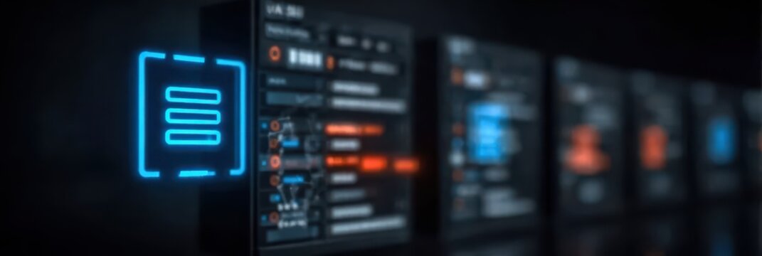 Satellite networks feed computing engines, software renders graphics, vision AI tracks anomalies, and firewall ensures database integrity across the system