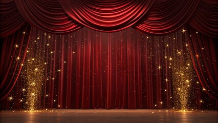 Luxury Red Curtain with Golden Spark Background