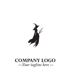 Mystical Black Witch Logo Symbol on White Background for Modern Magical Branding Design Effects