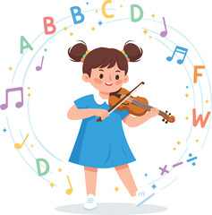 Cute Girl Playing Violin with ABCs Music Study