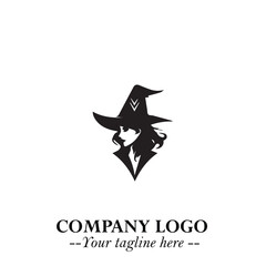Mystical Black Witch Logo Symbol on White Background for Modern Magical Branding Design Effects