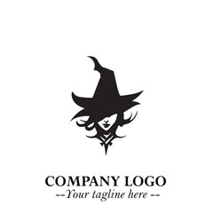 Mystical Black Witch Logo Symbol on White Background for Modern Magical Branding Design Effects