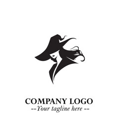 Mystical Black Witch Logo Symbol on White Background for Modern Magical Branding Design Effects