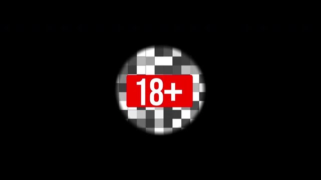 Censored 18 plus icon sign animation age restriction adult content warning pixelated mature