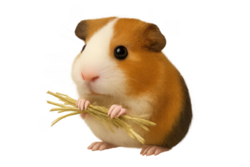 Guinea pig holding hay on transparent background