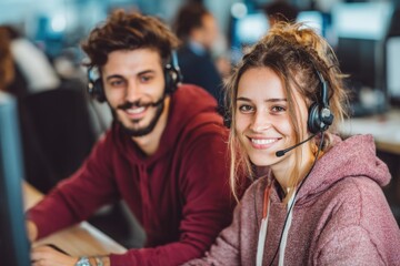 New customer service representatives engage with clients on their first day in a busy call center environment