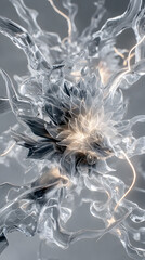 luxury icy glow fine art texture Abstract design with flowing translucent elements. macro frozen crystal sculpture detail blue luminous ice abstract background