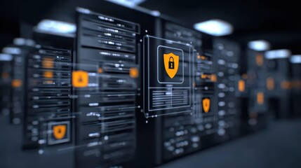 Naklejka premium Our software leverages quantum vision to optimize the server, manage the database, and strengthen firewall protections for secure operations