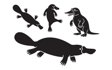 Platypus Silhouette Vector Set, Unique Wildlife Animal Icons Collection.