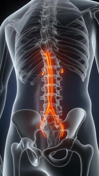 Human Lumbar Spine Anatomy with Highlighted Aorta and Iliac Arteries Medical Illustration