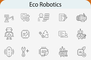 eco friendly robotics line icon set, sustainable ai technology vector