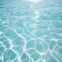 Fototapeta premium Abstract blue pool water surface with bright summer sunlight reflection on small ripples