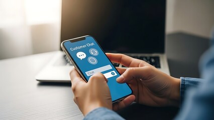 Person using an AI chatbot application on a smartphone for customer service.