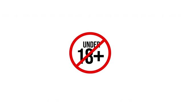 Under 18 plus sign icon animation age restriction mature content warning adult only