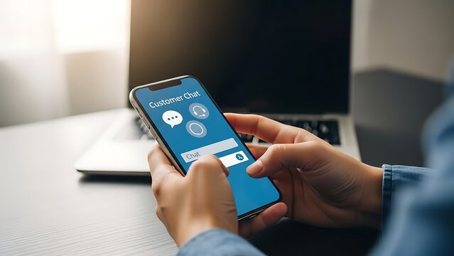 Person using an AI chatbot application on a smartphone for customer service.