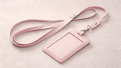 Modern pink leather ID card holder with stylish lanyard, perfect for professional events and office branding, adding a touch of elegance to your workplace