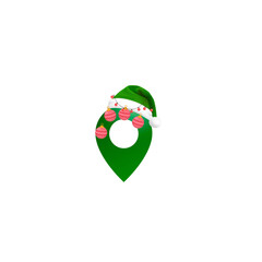 Festive Christmas Map Pin Icon with Elf Hat and Ornaments