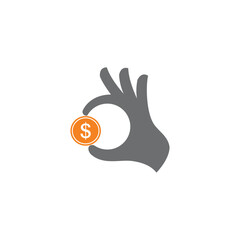 hand silhouette holding gold coin dollar with finger symbol vector