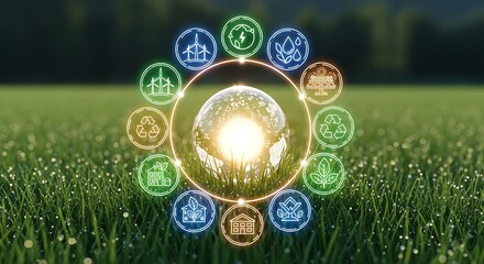 Sacred geometry mandala of light and nature in a lush green field