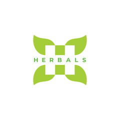 letter h herbals green leaf simple geometric negative space logo vector