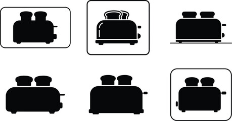 Set of Minimalist black electric toaster kitchen appliance silhouette vector icon