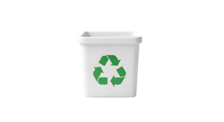 White recycling bin with recycle symbol isolated on transparent background