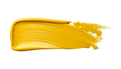 textured abstract yellow color paint stroke isolated on transparent background, png