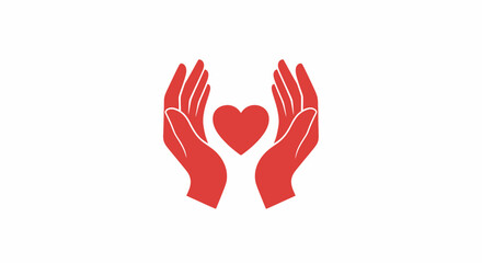 Obraz premium Illustration of two hands cupping a heart, symbolizing care and protection.