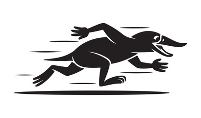 Running Platypus Silhouette Vector, Fast Animal Cartoon Icon Illustration.