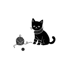 black cat with a yarn